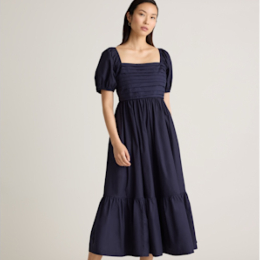 Quince Cotton Ruched Midi Dress Navy XL
